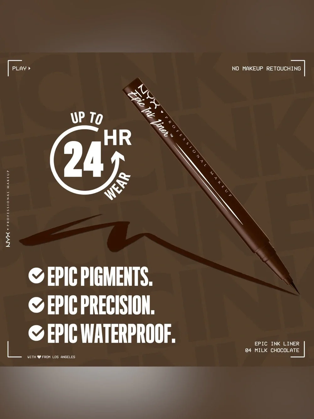 NYX Epic Ink Waterproof Liquid Eyeliner - Milk Chocolate, NEW